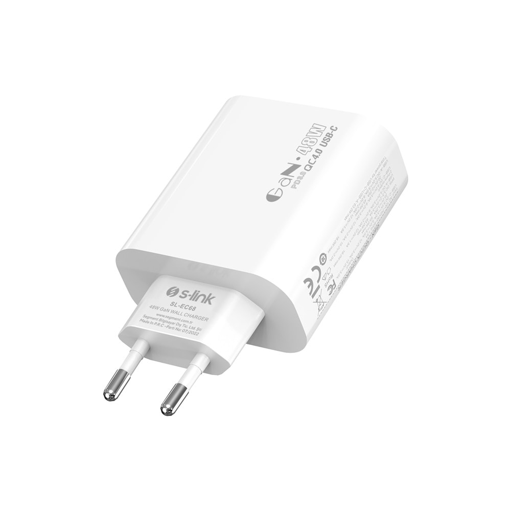 S-link SL-EC68 45W GAN PD 30W / QC 18W Type Type USB-C +USB A Hızlı Beyaz EV/NOTEBOOK Şarj Adaptör