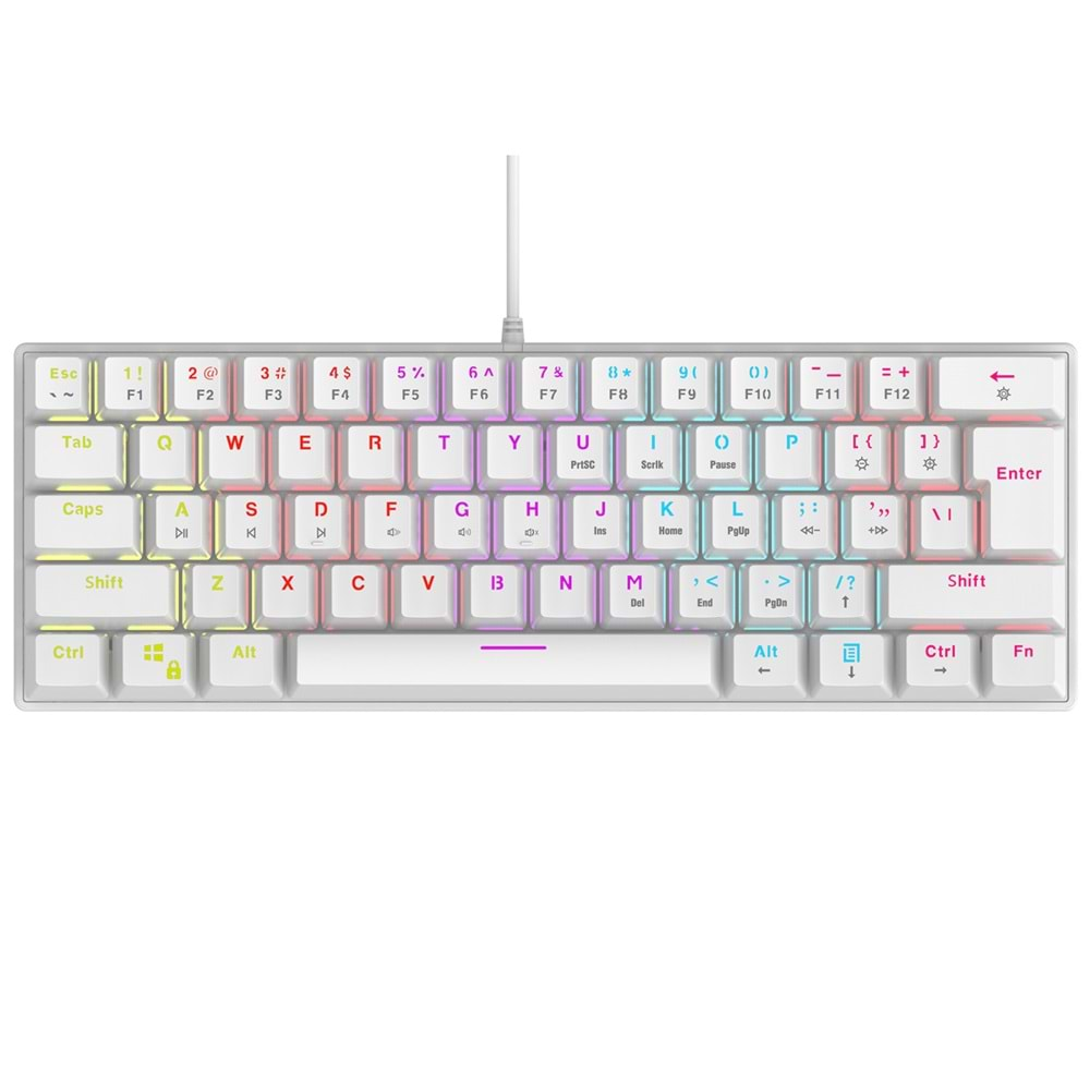 Rampage PLOWER K60 Beyaz US Layout English Gaming Oyuncu Klavye Bilek Destekli Blue Switch