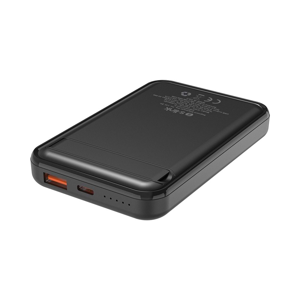 S-link G103 10000mAh PD20W + QC3.0 Magsafe 15W Kablosuz USB+Type-C Siyah Taşınabilir Pil Şarj Cihazı Powerbank