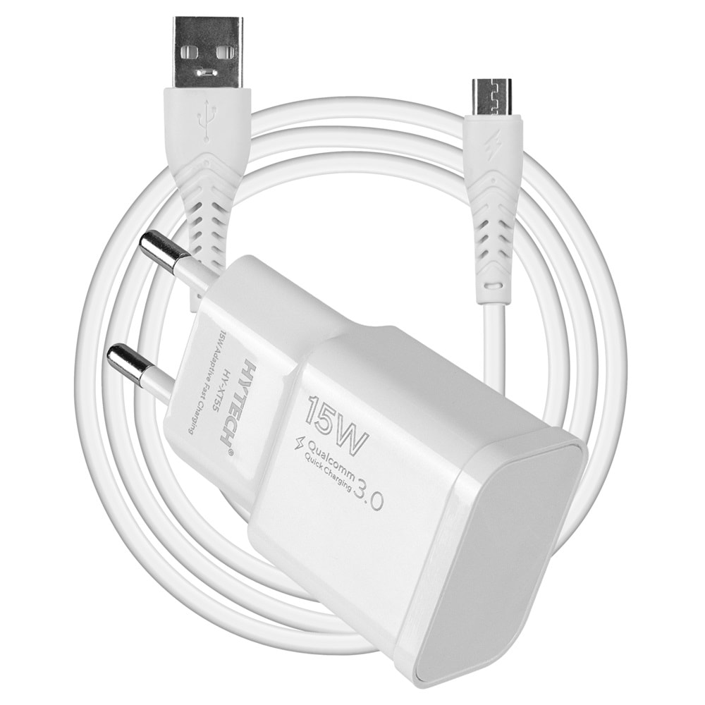 Hytech HY-XT55M 15W Quick 3.0 Micro USB Kablolu Beyaz Kablo + Ev Şarj Adaptör