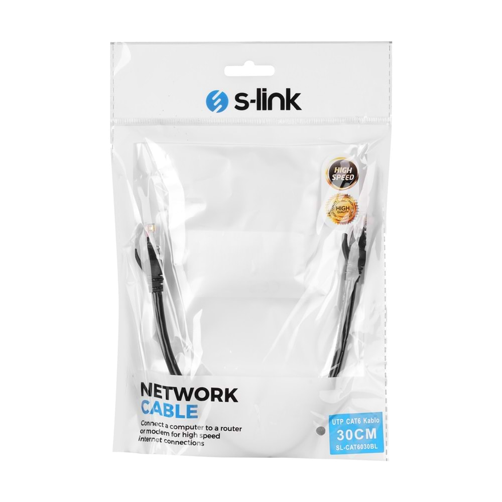 S-link SL-CAT6030BK 30cm Siyah Utp CAT6 Kablo