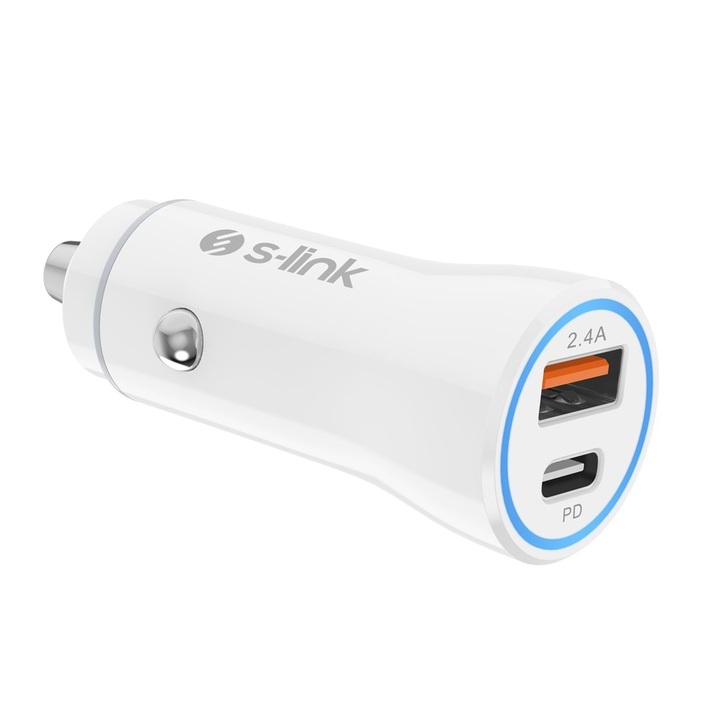 S-link SL-AC55PD 32W PD + USB QC3.0 Beyaz Araç Şarj Cihazı