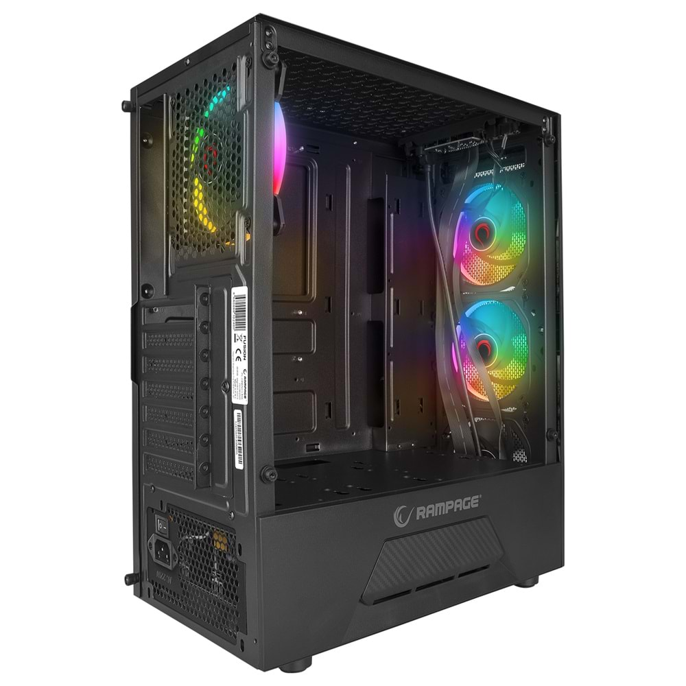 Rampage FUSION 650W 80+ BRONZE 4*12cm Rainbow Temperli Camlı ATX Mid-T Gaming Oyuncu Kasası