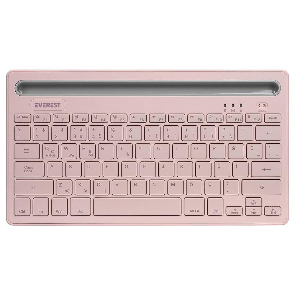 Everest KB-BT82 Pembe/Gri Bluetooth Ultra İnce+Şarjlı Q Mac/Win/Android/Ios Uyumlu Kablosuz klavye