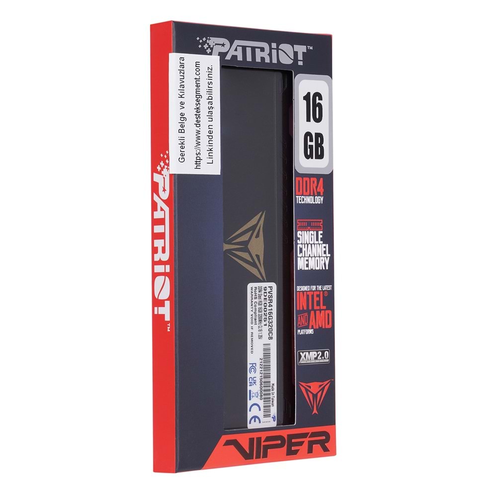 Patriot PVSR416G320C8 Viper Steel RGB 16GB DDR4-3200 UDIMM CL18 1.35V Soğutuculu PC RAM
