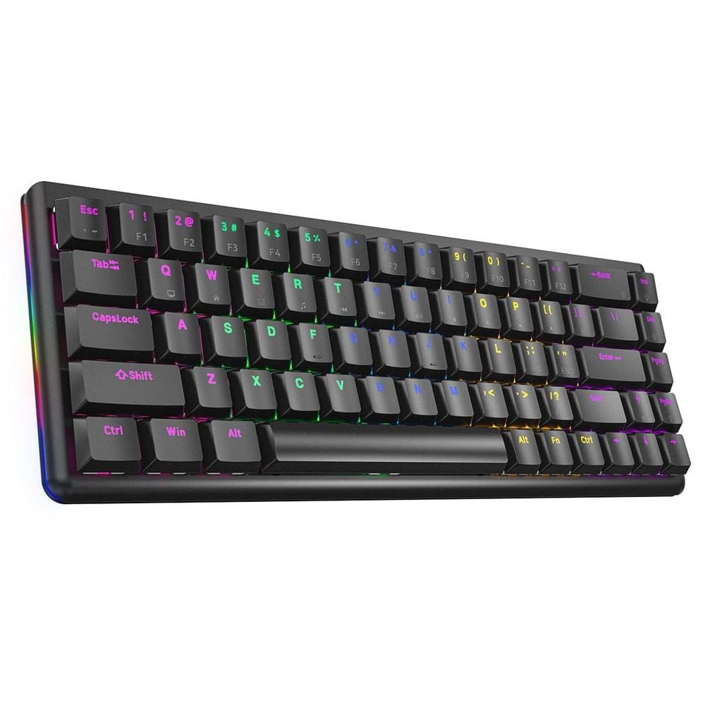 Rampage REBEL Siyah Low Profile BLUE SWITCH Mekanik Gaming Oyuncu Klavye US Layout English Rainbow