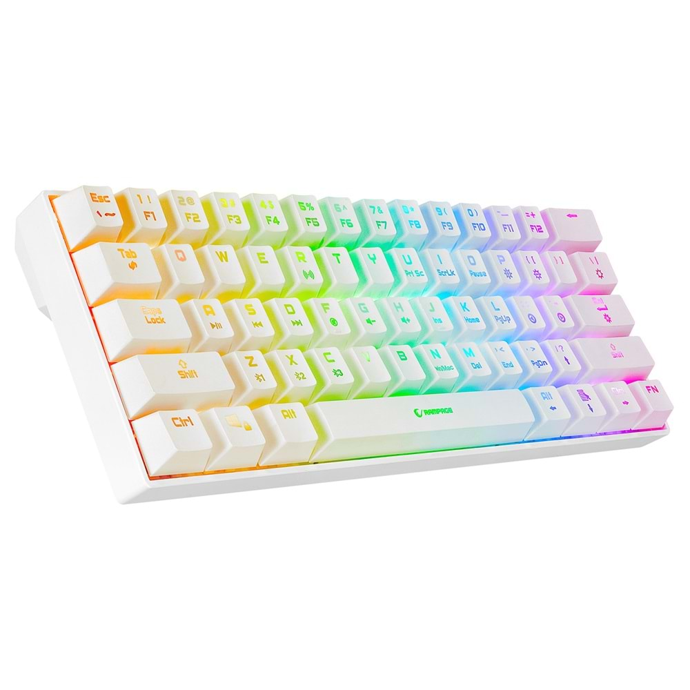 Rampage KB-RX63 B-ATOM Beyaz Bluetooth RGB Backlight Brown Switch Mekanik Q 63 Tuşlu Mini Gaming Oyuncu Klavyesi