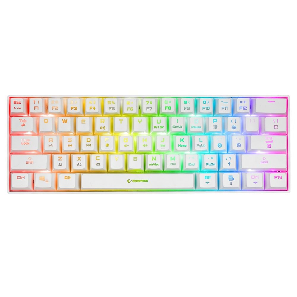 Rampage KB-RX63 B-ATOM Beyaz Bluetooth RGB Backlight Brown Switch Mekanik Q 63 Tuşlu Mini Gaming Oyuncu Klavyesi