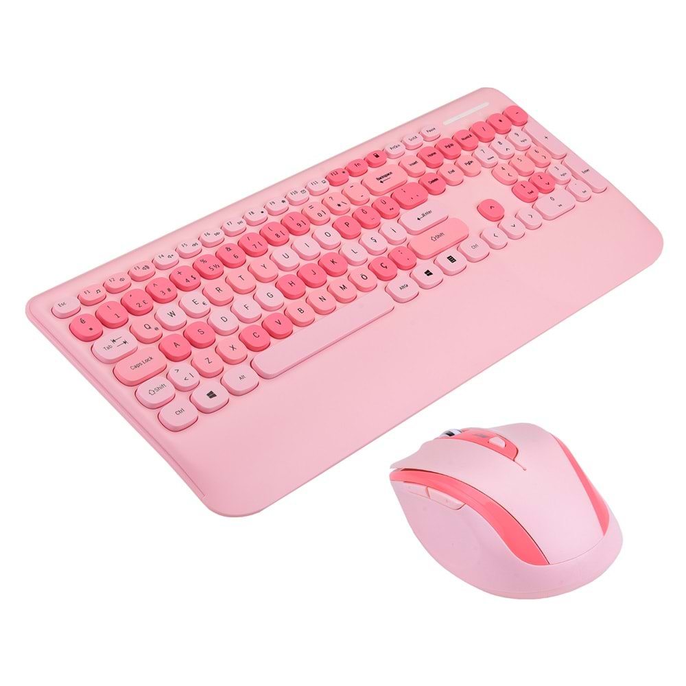 Everest KM-6281 CANDY Renkli Tuşlu Pembe Kablosuz Q Multimedia Klavye + Mouse Set