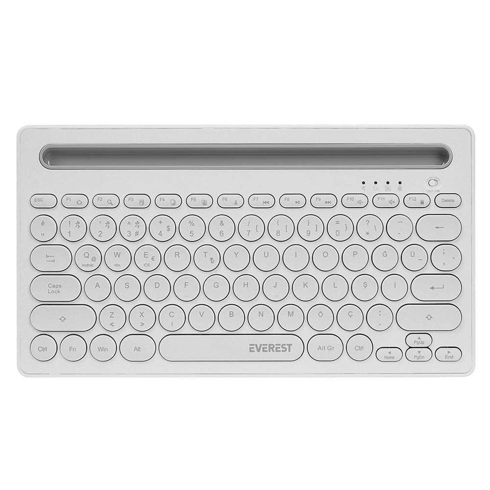 Everest KB-BT84 Beyaz/Gri Bluetooth Ultra İnce+Şarjlı Q Mac/Win/Android/Ios Uyumlu Kablosuz klavye