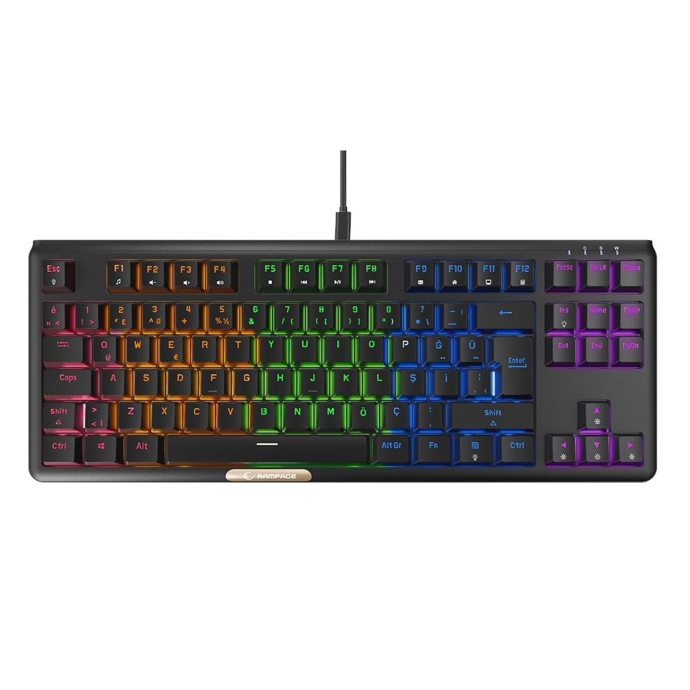 Rampage CLAW Siyah RED SWITCH Mekanik Gaming Oyuncu Klavye Rainbow TKL