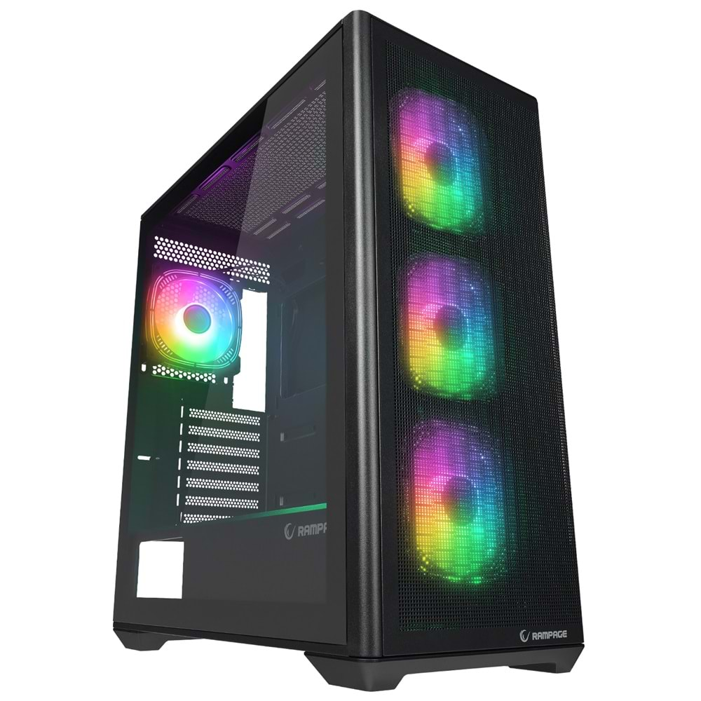 Rampage VORTEX V3 Siyah Mesh Temperli Cam 4*RGB Fan + Hub E-ATX Gaming Oyuncu Kasası