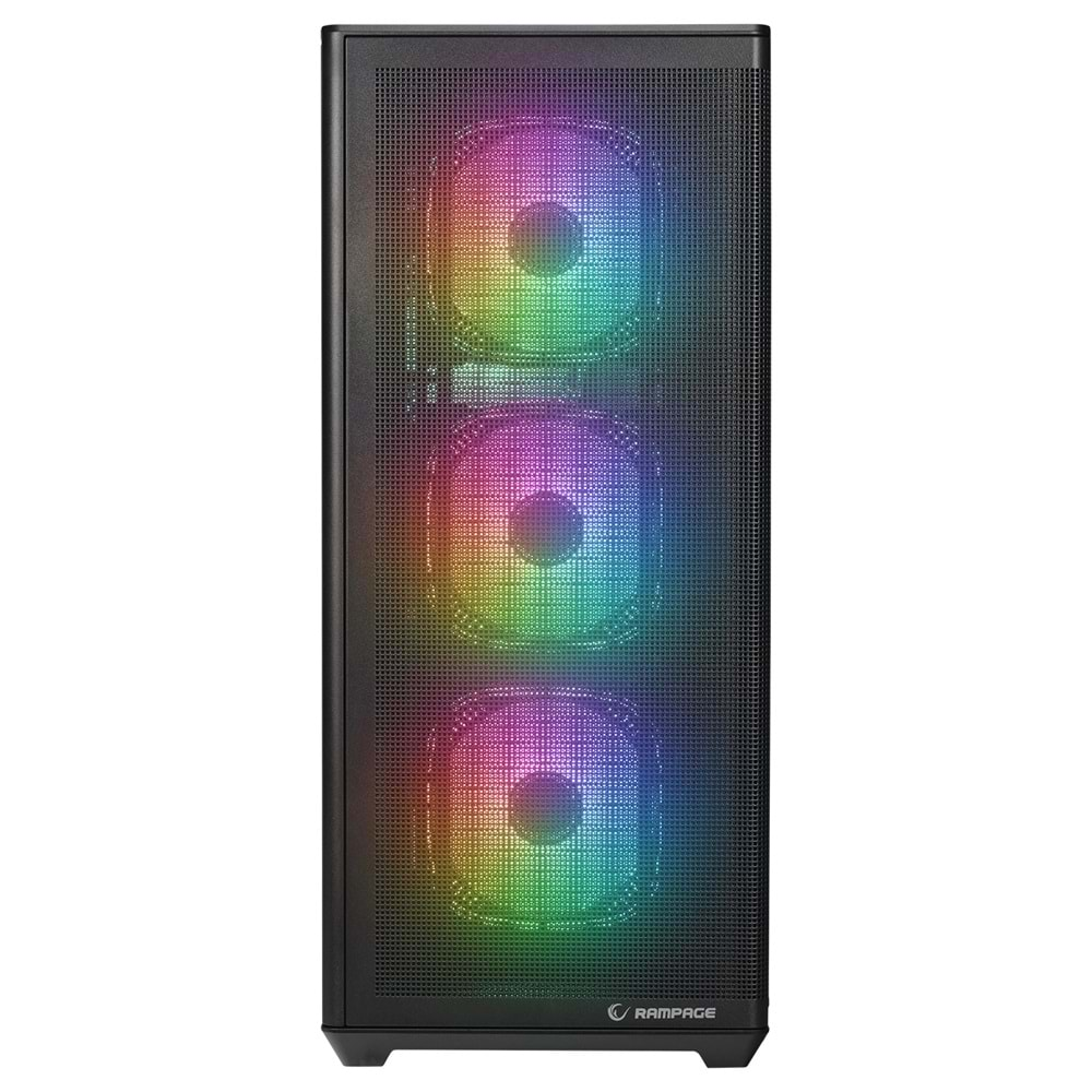 Rampage VORTEX V3 Siyah Mesh Temperli Cam 4*RGB Fan + Hub E-ATX Gaming Oyuncu Kasası