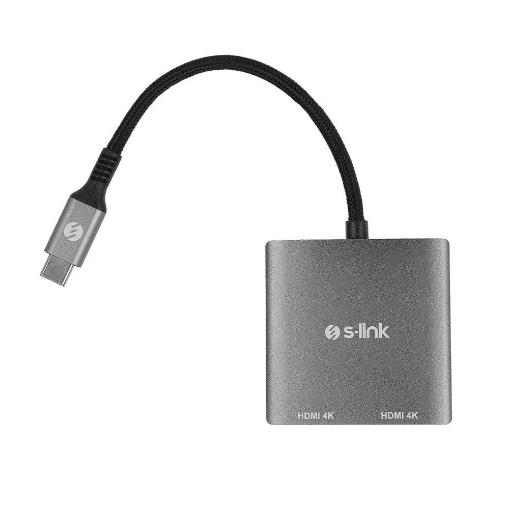 S-link SWV-USBC026 4K@30Hz Gri Metal Type-C to 2 port HDMI Adaptör