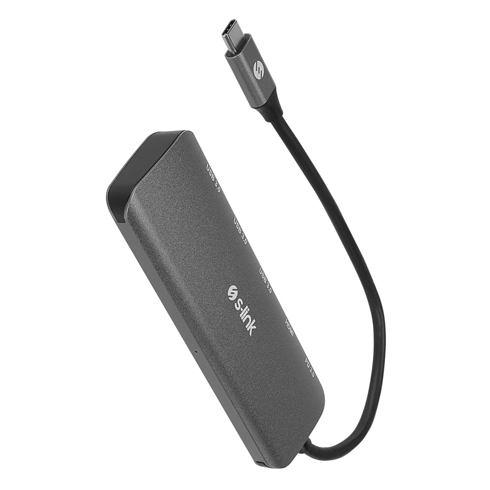 S-link SW-U518 Gri Metal USB 3.. to 3*USB3.0, 1*TypeC PD 1*4K HDMI Adaptör