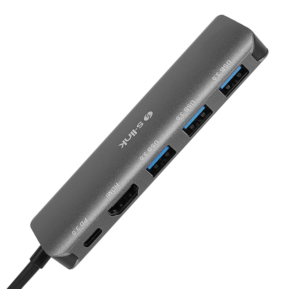 S-link SW-U518 Gri Metal USB 3.. to 3*USB3.0, 1*TypeC PD 1*4K HDMI Adaptör