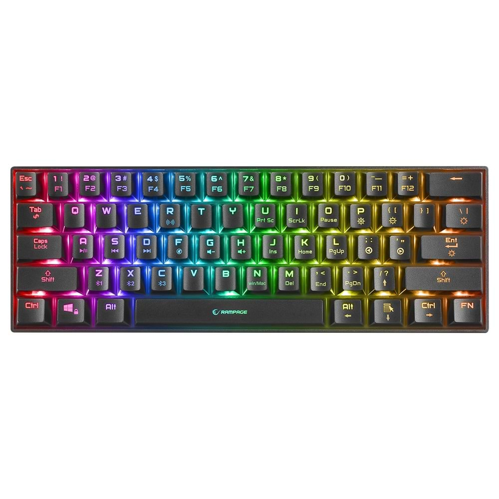 Rampage KB-RX63 B-ATOM Siyah Bluetooth RGB Backlight RED SWITCH US Layout English 63 Tuşlu Mini Gaming Oyuncu Klavyesi