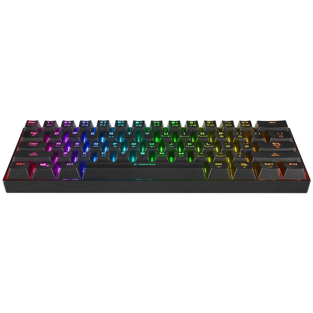 Rampage KB-RX63 B-ATOM Siyah Bluetooth RGB Backlight RED SWITCH US Layout English 63 Tuşlu Mini Gaming Oyuncu Klavyesi