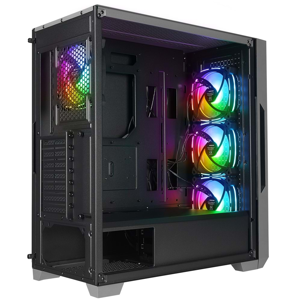 Rampage RADIANT V1 BLACK 2* USB3.0 Temperli Camlı 4*ARGB Fan+Hub E-ATX Exclusive Gaming Oyuncu Kasası