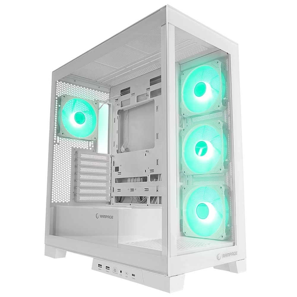 Rampage HYDRA V2 WHITE Type-C+USB3.0 Temperli Camlı 4*ARGB Infinity Fan+Hub E-ATX Exclusive Gaming Oyuncu Kasası