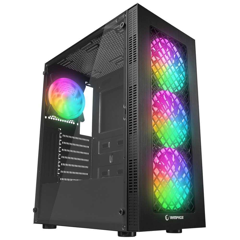 Rampage PLAID V1 Mesh Temperli Camlı 4x12cm Auto RGB Fan ATX Mid-T Gaming Oyuncu Kasası