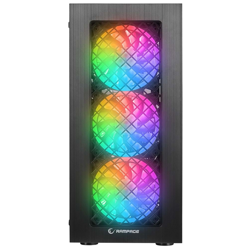 Rampage PLAID V1 Mesh Temperli Camlı 4x12cm Auto RGB Fan ATX Mid-T Gaming Oyuncu Kasası