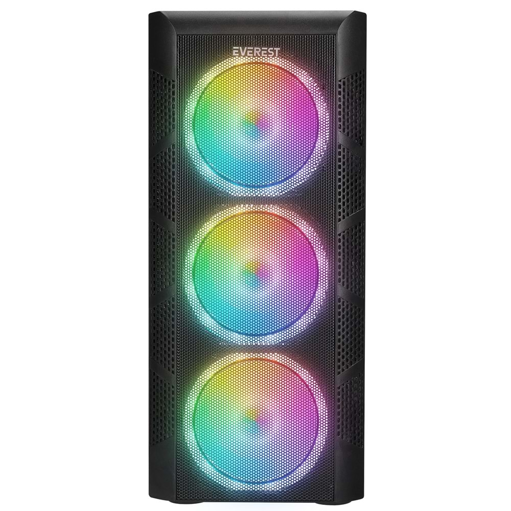 Everest CREST V1 Mesh Temperli Camlı 4x12cm Auto RGB Fan ATX Mid-T Gaming Oyuncu Kasası