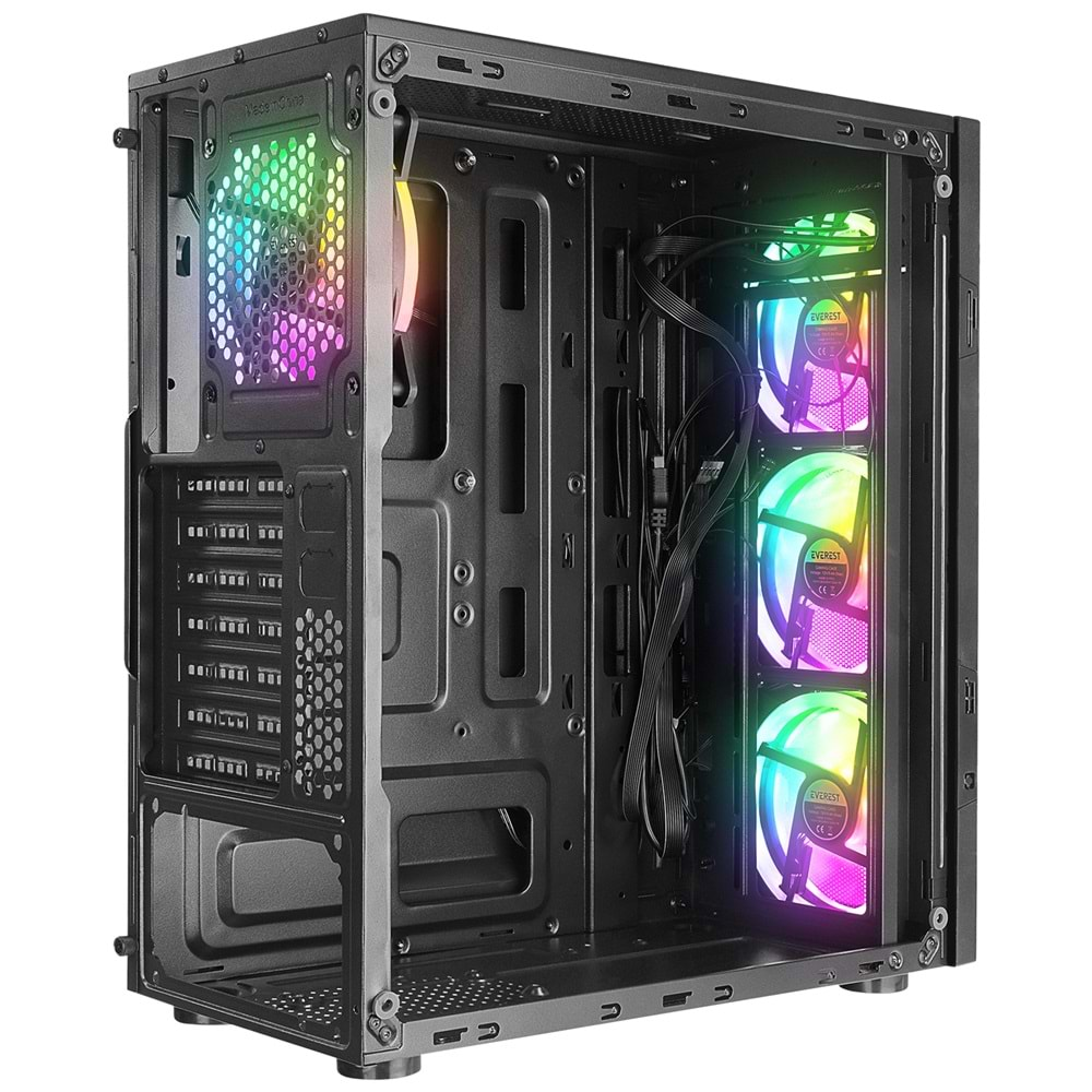 Everest CREST V1 Mesh Temperli Camlı 4x12cm Auto RGB Fan ATX Mid-T Gaming Oyuncu Kasası