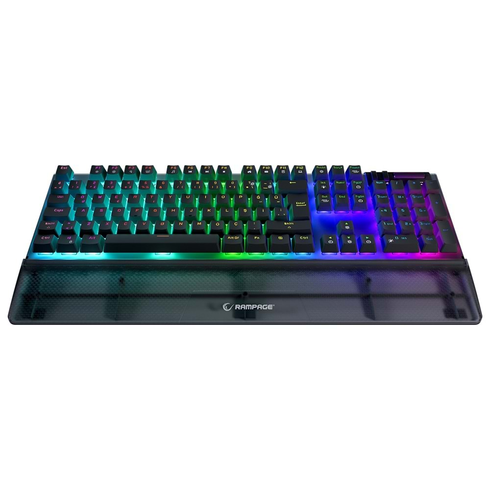 Rampage Carbon Siyah RGB Q Bilek Destekli Blue Switch Gaming Oyuncu Klavye