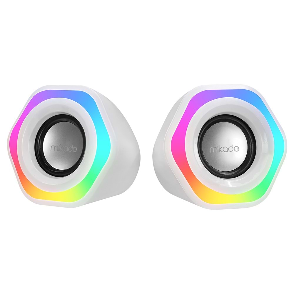 Mikado MD-176 2.0 3W*2 Beyaz RGB Aydınlatmalı USB + 3.5mm USB 5V Speaker Hoparlör