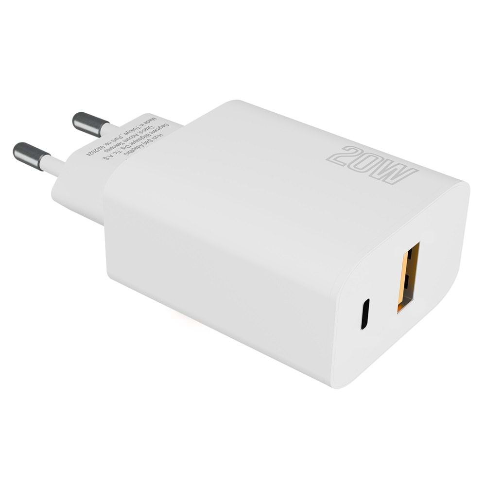 Hytech HY-XE46 Type USB-C 20W PD +USB QC 3.0 Hızlı Ev Şarj Adaptörü