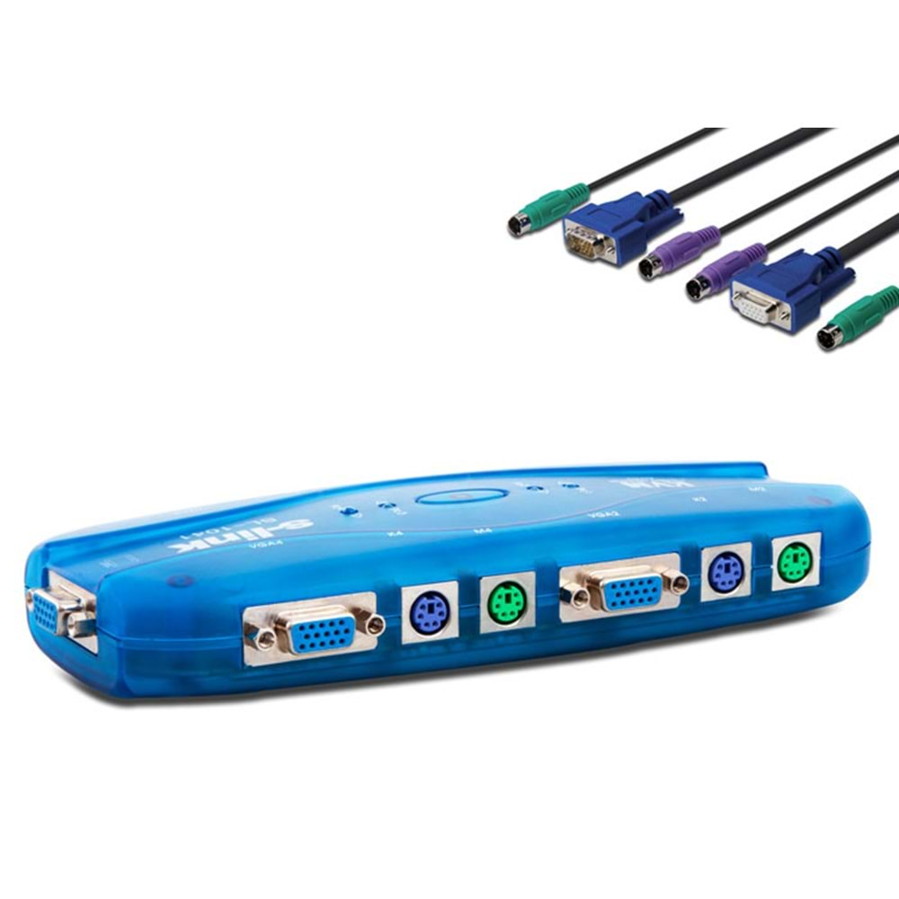 S-link SL-1041 4 Port VGA+PS2 1.8m M/M Kablolu Otomatik Kvm Switch