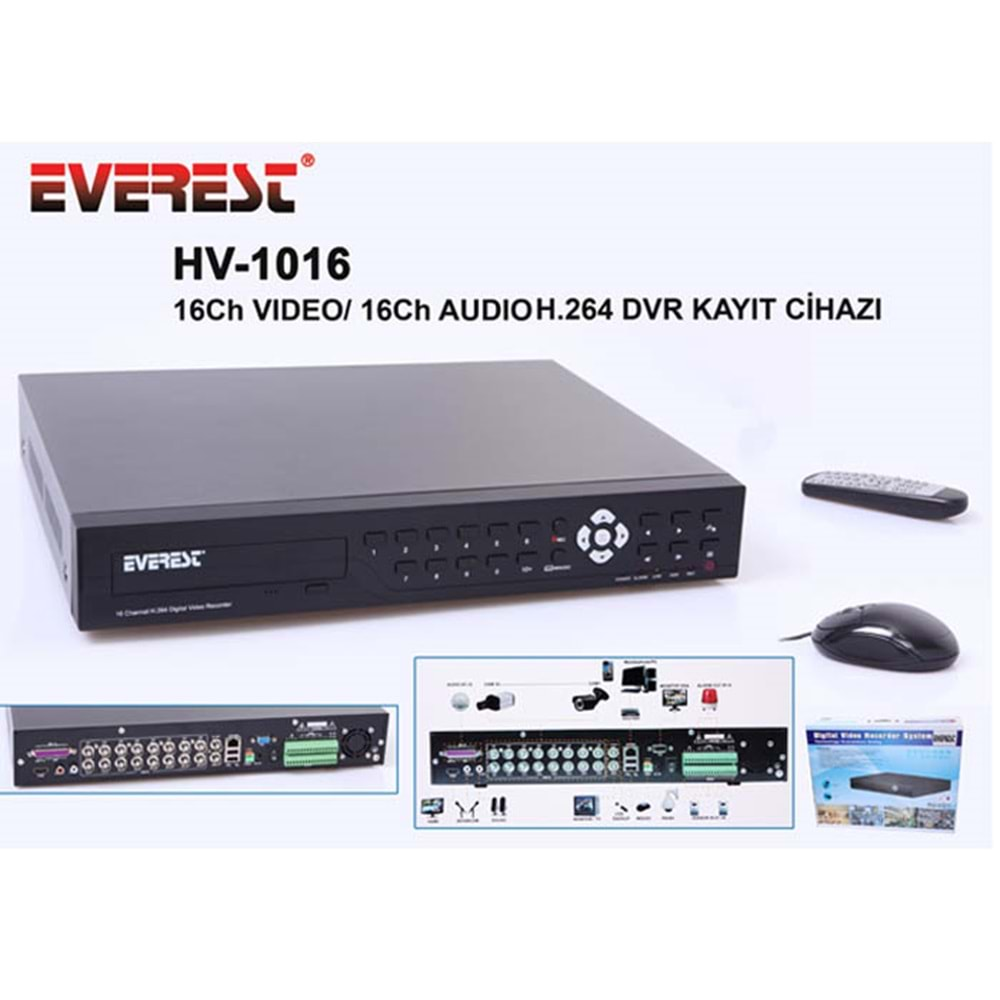 Everest HV-1016 16Ch Görüntü H.264 16Ch Ses DVR Kayıt Cihazı