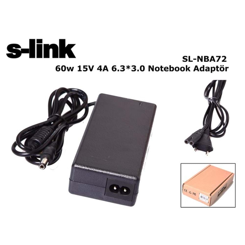 S-link SL-NBA72 60w 15V 4A 6.3*3.0 Toshiba Notebook Adaptör