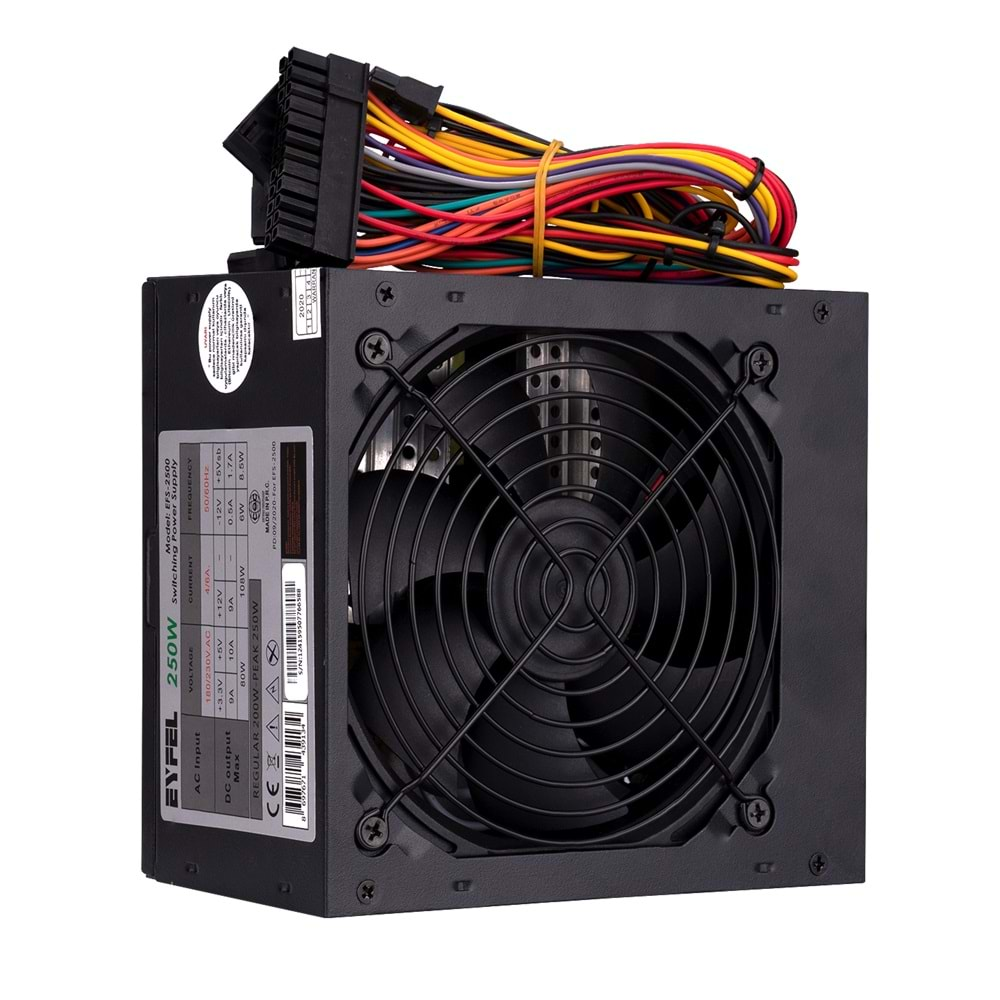 Eyfel EFS-2500 Real 200W Peak 250W 2*Sata 12cm Fanlı (Kutusuz/Toplu Paket) Power Supply