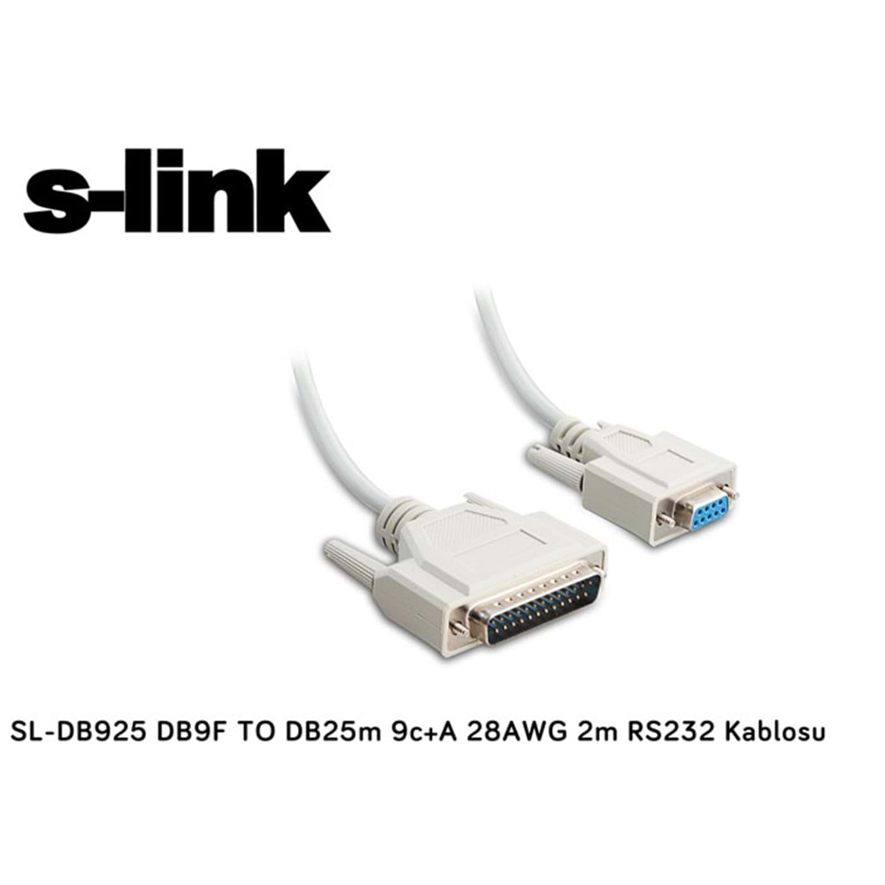 S-link SL-DB925 DB9F TO DB25m 9c+A 28AWG 2m RS232 Kablosu