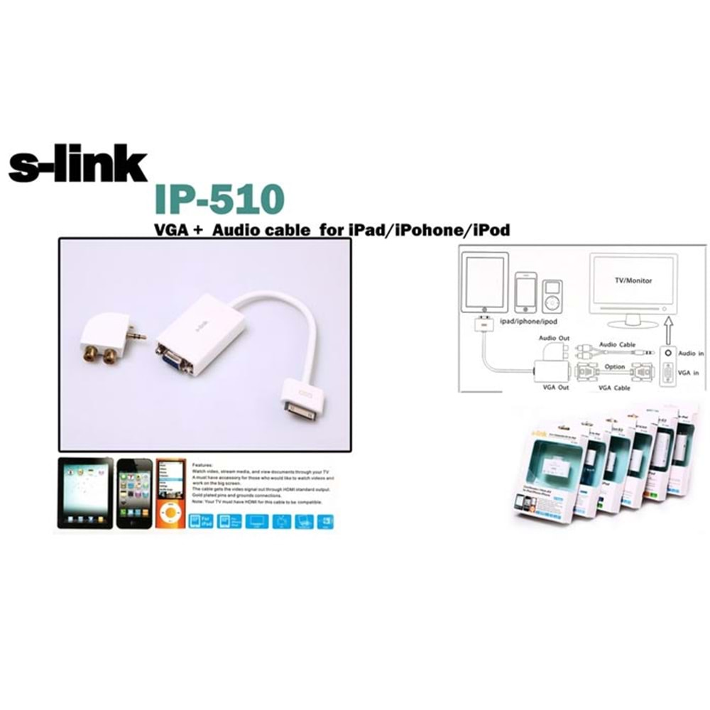 S-link IP-510 Ipad To VGA ve Audio Adaptör