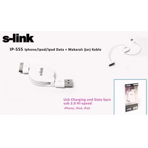 S-link IP-555 Iphone/Ipod/Ipad Data + Makaralı Şarj Kablo Şarj Aleti