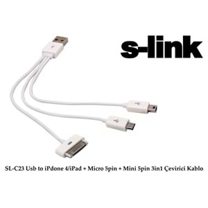 S-link SL-C23 Usb to iPdone 4/iPad + Micro 5pin+ Mini 5pin 3in 1 Çevirici Kablo