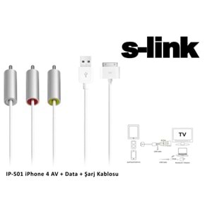 S-link IP-501 iPhone 4 AV + Data + Şarj Kablosu