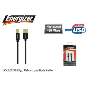 Energizer LCAECUSBAB30 Usb 2.0 3m Siyah Kablo