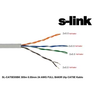 S-link SL-CAT5E05BK 305m 0.5mm 24 AWG Full Bakır UTP CAT5E Kablo