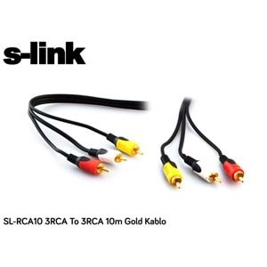 S-link SL-RCA10 3RCA To 3RCA 10m Gold Kablo