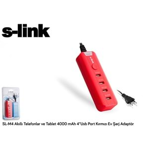 S-link SL-M4 Akıllı Telefonlar ve Tablet 4000mAh 4*Usb Port Kırmızı Ev Şarj Adaptör