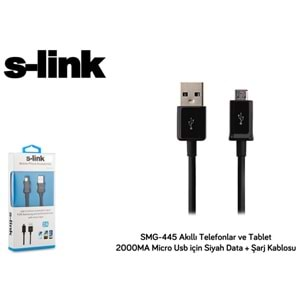 S-link SMG-445 için Data + Şarj Kablosu 2000MA Micro Usb Akıllı Telefonlar ve Tablet Siyah