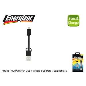 Energizer POCKETMCBK2 Siyah USB To Micro USB Data + Şarj Kablosu