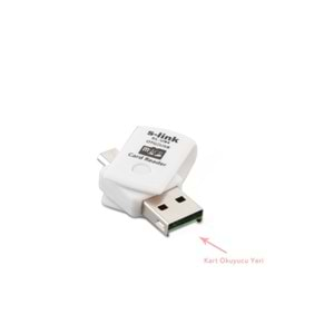 S-link SL-U94 Beyaz Usb To Mikro 5 Pin + Kart Okuyucu OTG Çevirici