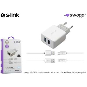 S-link SW-C650 2.1A iPad/iPhone Lightning - Micro Usb Kablo ve Ev Şarj Adaptörü