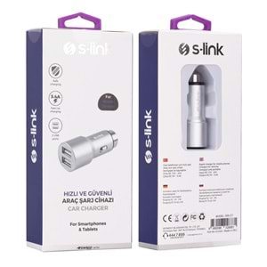 S-link SW-C7 5V 3.1A Çift Usb Silver Araç Şarj Cihazı