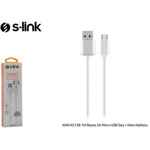 S-link AND-KC13B 1M Beyaz 2A Micro USB Sarj + Data Kablosu